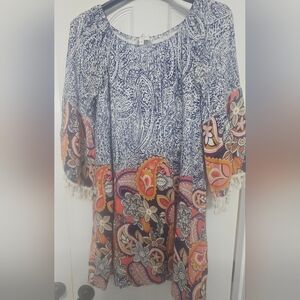 Entro Blue and Orange Paisley Dress Size Medium